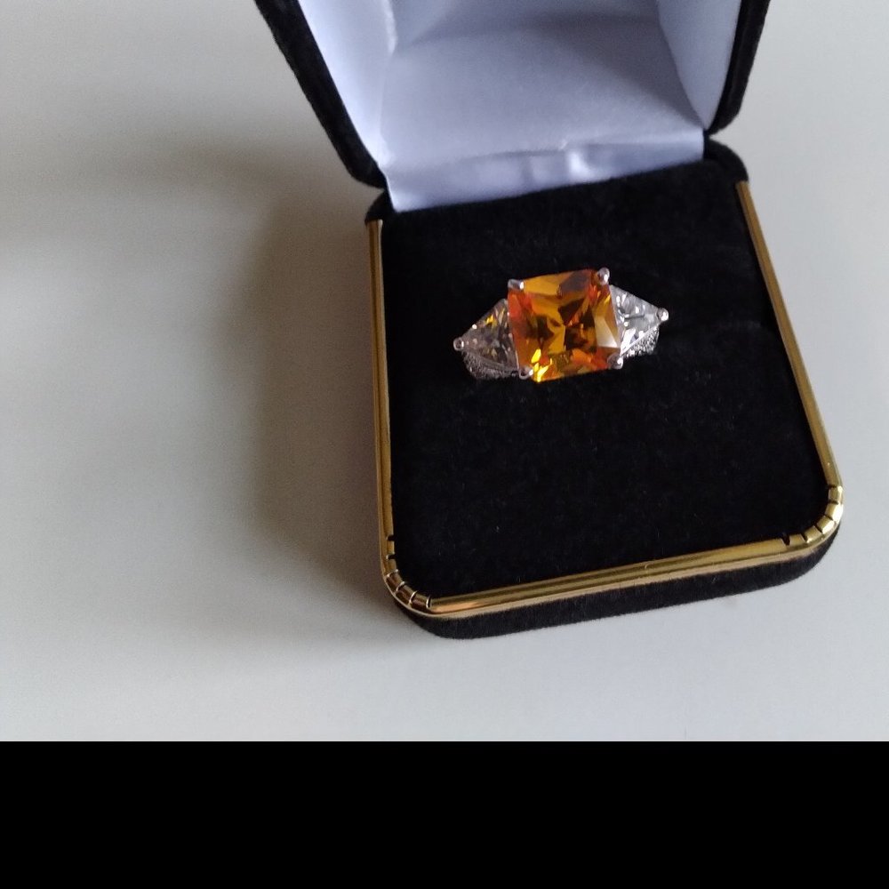 Fabulous Charles Winston Asher Cut Citrine & Diamonique Ring. ***